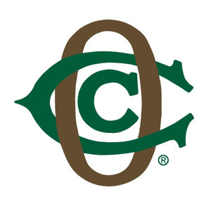 Oakmont Country Club logo: A tall brown oval letter O interlaced with a wide dark green letter C whose serifs flare into leaf-like points, with a smaller green serif letter C centered inside the O, forming an OCC monogram with a registered-trademark symbol at lower right.