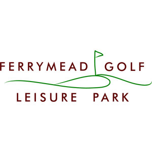 Ferrymead Golf Course logo: Letter-spaced maroon serif capitals reading 'FERRYMEAD GOLF' over 'LEISURE PARK', with a green line drawing of a putting-green contour and a flagstick threading between the two lines of text.