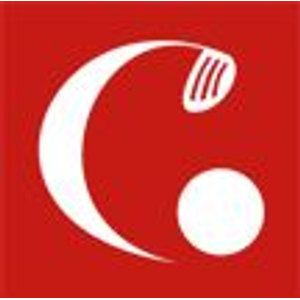 Carterton Golf Club logo: A white crescent forming the letter C on a solid red square, with a white grooved iron clubhead at the upper right and a white golf ball inside the curve at the lower right.