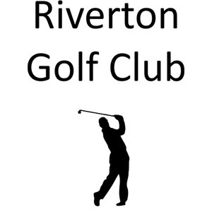 Riverton Golf Club logo: Black sans-serif text reading 'Riverton' above 'Golf Club', with a black silhouette of a golfer at the finish of a swing beneath, on a white background.