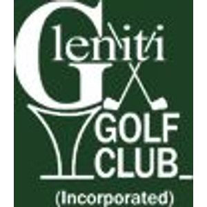 Gleniti Golf Club logo: White script reading 'Gleniti' with a large ornate capital G over two crossed golf clubs and a tee, above white block capitals 'GOLF CLUB' and smaller '(Incorporated)', all on a dark green square.