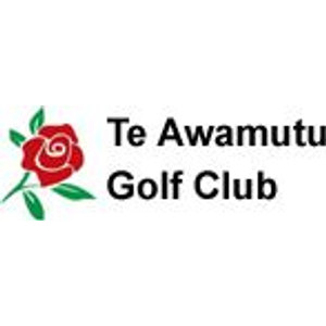 Te Awamutu Golf Club logo: A red rose in full bloom with two green leaves below it, to the left of black text reading 'Te Awamutu' and 'Golf Club' on two lines.