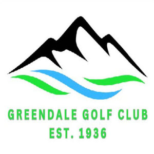 Greendale Golf Club logo: A black jagged mountain range silhouette above a blue wave curving between two green waves, over green block capitals reading 'GREENDALE GOLF CLUB' and 'EST. 1936'.
