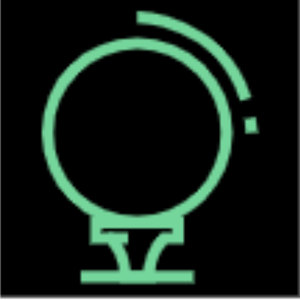 Ballyhaunis Golf Club logo: A pale green outlined golf ball resting on a tee inside a broken circular line-art swoosh, on a black square background.