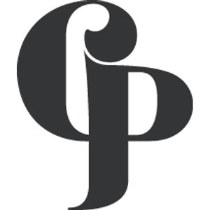Cottrell Park Golf Resort logo: A dark charcoal serif monogram of the interlocking letters C and P, drawn as a single ornamental mark with a curled terminal at the top of the C.