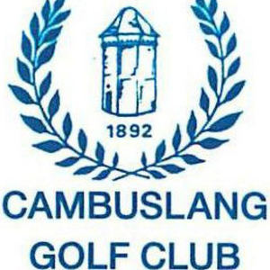 Cambuslang Golf Club logo: A blue laurel wreath encircling a line drawing of a stone tower with a pointed roof above the year 1892, with the blue wordmark CAMBUSLANG GOLF CLUB below.