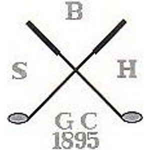 Bruntsfield Links Short Hole Golf Course logo: Two golf clubs crossed in an X with black shafts and gray metal heads, with the gray letter B above, S at the left and H at the right, and G C 1895 in gray below.