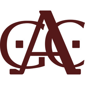 Alwoodley Golf Club logo: A dark maroon monogram of the interlocking letters G, A and C in a heavy serif face, with a small square counter set inside each of the outer letters.