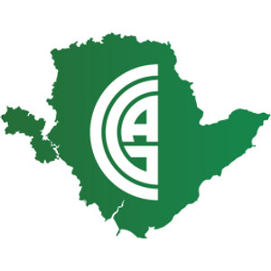 Anglesey Golf Club logo: A dark green silhouette map of the island of Anglesey with a white circular monogram of the letters A and G cut out of its centre.