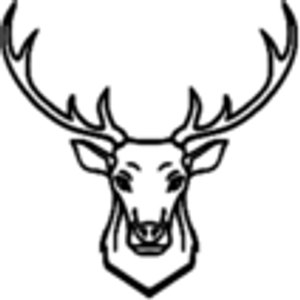 Arkley Golf Club logo: A black line-art stag's head facing forward with large branching antlers, on a white background.