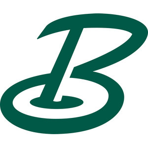 Bootleg Gap Rec 9 Course logo: A dark green cursive capital letter B whose lower stroke sweeps into a wide oval swirl, forming a small golf ball shape beside the loop like a ball sitting at the edge of a hole.