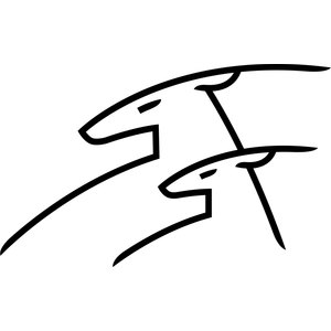 Promontory Club - Jack Nicklaus Course logo: Two stylized long-muzzled deer heads in heavy black brush outline, one above the other, each facing left with a single slit eye, their neck and back lines drawn out into long sweeping curves that also read as mountain ridgelines.